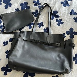 Burberry Black Leather Tote and Clutch Set